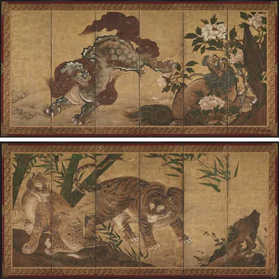 Lions and Tigers in Peony and Bamboo