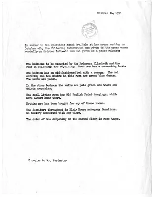 Memorandum to Irving Perlmeter, Answers to Questions from Edith Helm to the Press Women