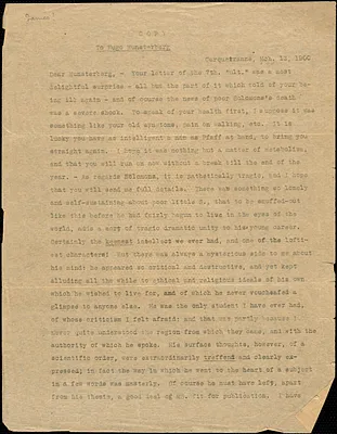 James, William, 1842-1910 typed letter signed to Hugo Münsterberg, Carqueiranne, France, 13 March 1900