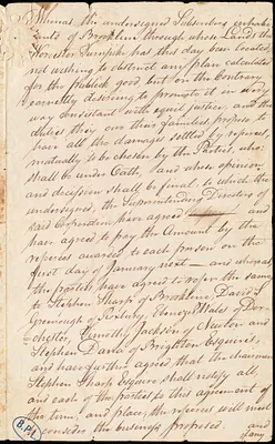 Agreement between citizens of Brookline and Corporation of the Worcester Turnpike