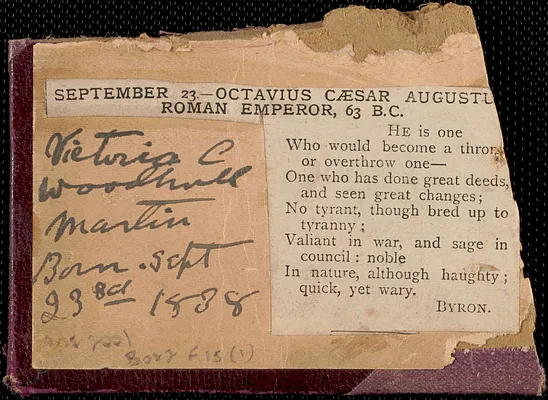 [Victoria Woodhull Martin] autograph note, [Bredon's Norton, Worcestershire, Eng.?], approximately 1901-1927
