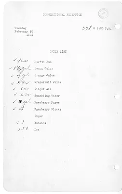 Shopping List for Congressional Reception