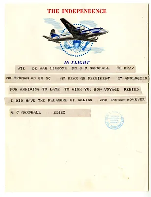Message from Secretary of Defense George Marshall to President Harry S. Truman