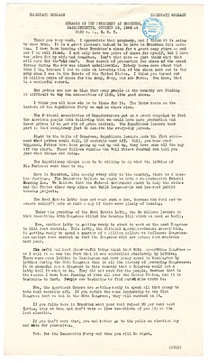 Press Release, Speech of President Harry S. Truman, Brockton, Massachusetts