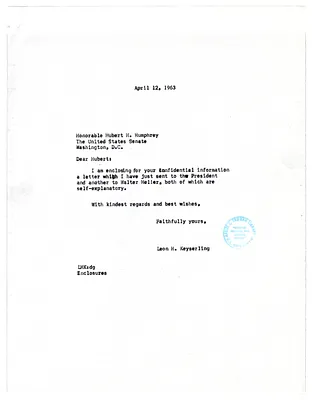 Letter to Senator Hubert H. Humphrey from Leon H. Keyserling