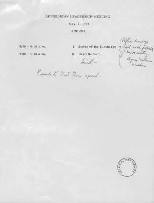 White House - Congressional Leadership Meeting, 5/13/69 (includes minutes and Ford notes)