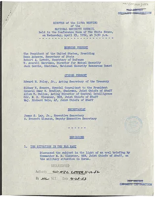 Minutes of the One Hundred and Fifteenth Meeting of the National Security Council