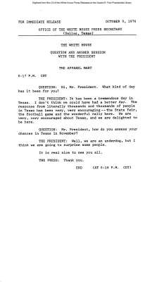 Question and Answer session with the President at the Apparel Mart [Ford Speech or Statement]