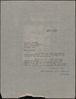 Sacco-Vanzetti Defense Committee typed letter (copy) to James P. Cannon (International Labor Defense), Boston, Mass., January 7, 1927
