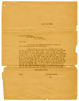 Letter to Oliver M. Solinger from Truman-Jacobson Haberdashery