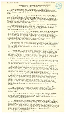Press Release, Speech of President Harry S. Truman, Taunton, Massachusetts