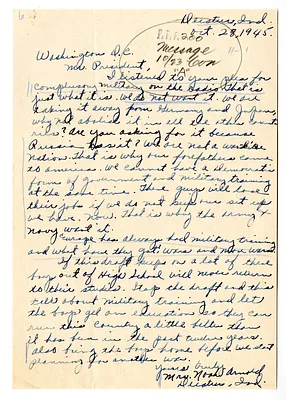 Letter from Mrs. Noah Arnold to President Harry S. Truman