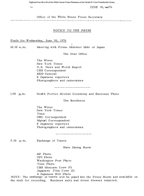 Pools for Wednesday, June 30, 1976 [Pool Assignments]