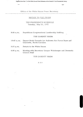 President's Schedule for Tuesday, May 20, 1975