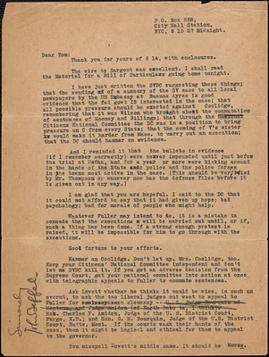 John Nicholas Beffel typed letter signed to Tom [O'Connor] (Citizens National Committee), New York, N. Y., August 15, 1927