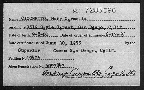 Cicchetto, Mary Carmella - 1955