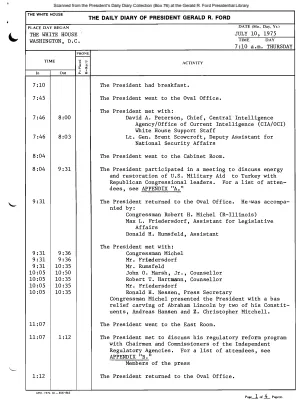 President Gerald R. Ford's Daily Diary, July 10, 1975