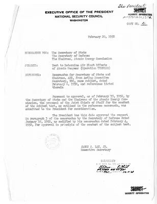Memorandum from James Lay to Secretary of State Dean Acheson, Secretary of Defense Robert Lovett, and the Chairman of the Atomic Energy Commission