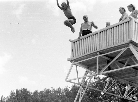 Boy Diving from a Diving Board.