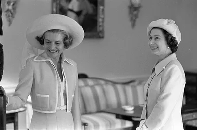 First Lady Betty Ford and Queen Elizabeth II of Great Britain Standing in the Queen's Bedroom during a Tour of the White House
