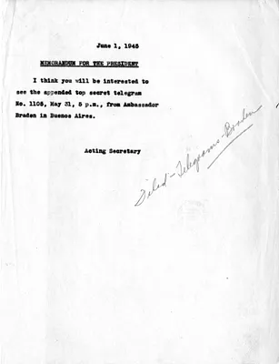 Memorandum from Acting Secretary of State Joseph Grew to President Harry S. Truman