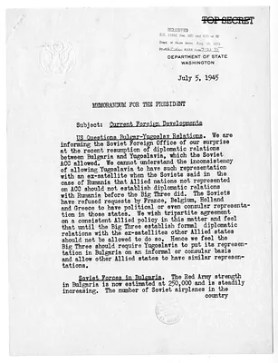 Memorandum from Secretary of State James Byrnes to President Harry S. Truman