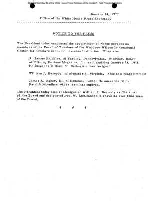 Appointments of three people to the Board of Trustees of the Woodrow Wilson International Center for Scholars in the Smithsonian Institution [Position Appointments and Resignations]