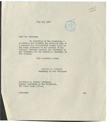 Letter from Matthew Connelly to Averell Harriman