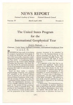 Article, "The United States Program for the International Geophysical Year," by Joseph Kaplan, Chairman, United States National Committee, International Geophysical Year, March-April 1954