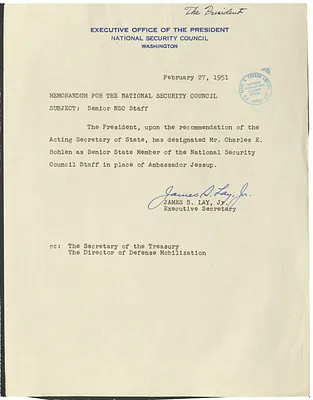 Memorandum from James S. Lay, Jr. to the National Security Council