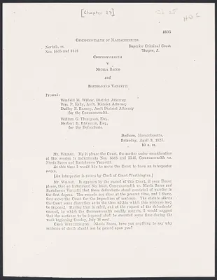 Herbert Brutus Ehrmann Papers, 1906-1970. Sacco-Vanzetti. Part II, Chapter 27: Sentencing. Box 6, Folder 18, Harvard Law School Library, Historical & Special Collections