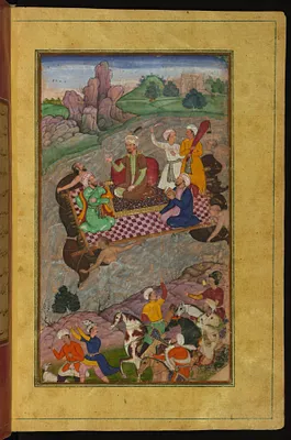 Babur Riding a Raft from Kunar Back to Atar