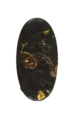 Kashira with Ômori Hikohichi Carrying a Demon Across a Stream