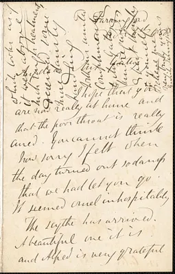 Emily Tennyson autograph letter signed to Mrs. Gatty, Farringford, [Isle of Wight], 6 December 1858