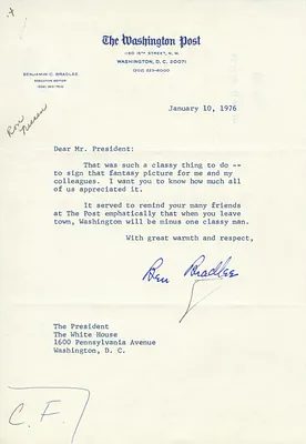 Letter from Ben Bradlee, Executive Editor of the Washington Post, to President Gerald R. Ford