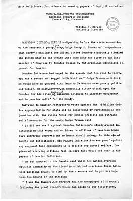 Draft Press Release of Speech