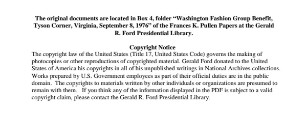 1976/09/08 - Washington Fashion Group Benefit, Tyson Corner, Virginia