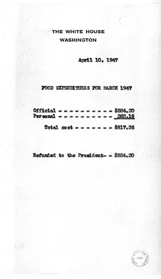 Memorandum, Food Expenditures for March 1947
