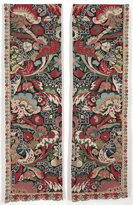 Pair of Needlework Bed Hangings in the Bizarre Style