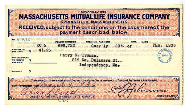 Premium Receipt, Massachusetts Mutual Life Insurance Company