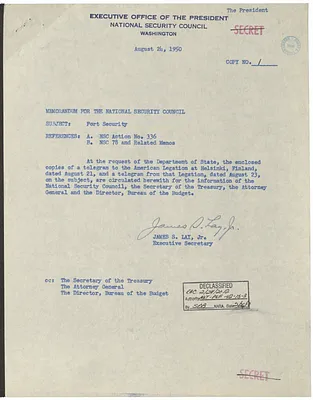 Memorandum from James S. Lay, Jr. to the National Security Council with Attachment