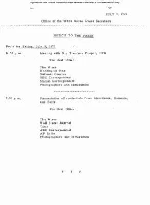 Pools for Friday, July 9, 1976 [Pool Assignments]