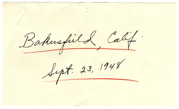 Press Release, Speech of President Harry S. Truman, Bakersfield, California