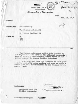 Memorandum of Conversation with Secretary of State Dean Acheson, the Ambassador of Italy, and Walter Dowling