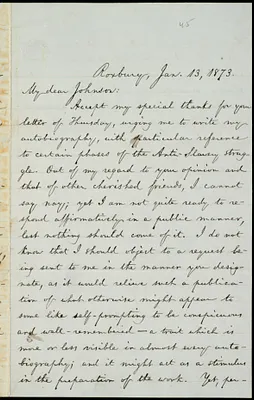 Letter from William Lloyd Garrison, Roxbury, [Mass.], to Oliver Johnson, Jan. 13, 1873