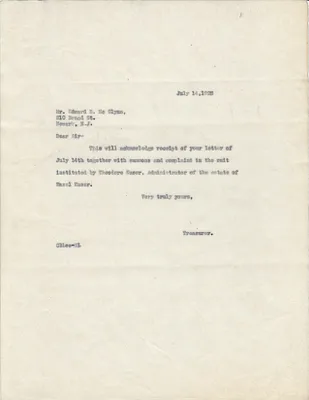 Letters Sent to Edward R. McGlynn, July 14, 1925