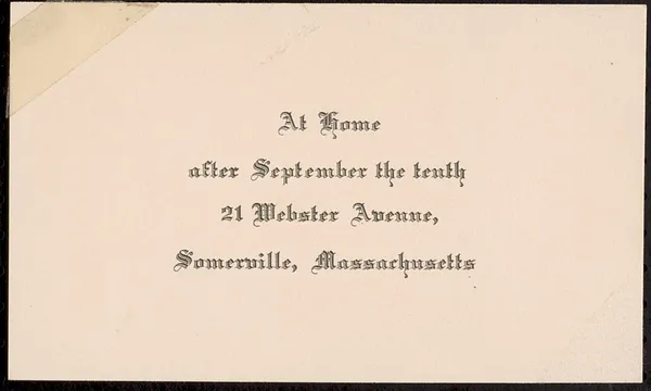 At home after September the tenth, 21 Webster Avenue, Somerville, Massachusetts