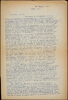 Bartolomeo Vanzetti typed letter (copy) to Luigia Vanzetti, Dedham, 26 May 1927