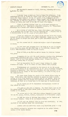 Press Release, Speech of President Harry S. Truman, Tulsa, Oklahoma
