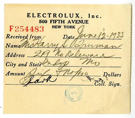 Receipt from Electrolux, Inc.